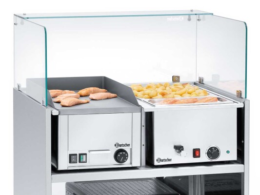 Mobile Koch- und Belegstation Snackpoint 200, mit Glasaufsatz, BTH 800 x 600 x 1225 mm