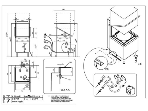 Haubenspülmaschine T110E mit Klarspül-, Reinigungsmitteldosierpumpe, Ablaufpumpe