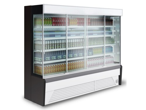 Wandkühlregal, Umluftkühlung, Seitenteile mit Panoramaglasscheiben, BTH 2560 x 730 x 2020 mm