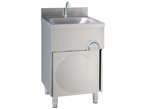 Handwaschbecken, mechanischer Timer mit 7 Sekunden, mit Wasserhahn, Aufkantung, BTH 500 x 400 x 850 mm