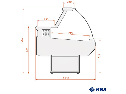 Kühltheke Orbit 120 mit Reservefach und Arbeitsplatte, Präsentationsfläche 1,65 m², BTH 1205 x 1130 x 1250 mm