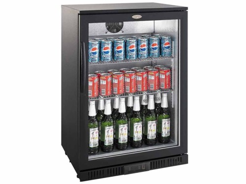 Barkühlschrank Flaschenkühlschrank, schwarz, mit Glastür, 138 Liter, BTH 600 x 520 x 900 mm