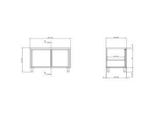 Edelstahl Arbeitsschrank PREMIUM, mit Schiebetüren ohne Aufkantung, BTH 1000 x 600 x 850 mm