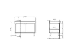 Edelstahl Arbeitsschrank PREMIUM, mit Schiebetüren und Aufkantung, BTH 1800 x 600 x 850 mm