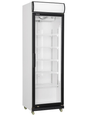 Getränkekühlschrank mit Werbetafel Modell GTK 425, Inhalt 425 Liter, auf Rollen, BTH 61 x 63,5 x 197,3 cm