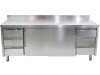 Edelstahl Arbeitsschrank PREMIUM, mit Schiebetüren und Schubladenblock links und rechts, mit Aufkantung, BTH 200 x 60 x 85 cm