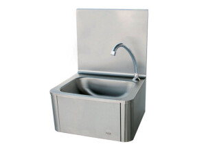 Handwaschbecken Edelstahl mit Kniebedienung und Aufkantung 40 mm, BTH 400 x 340 x 585 mm