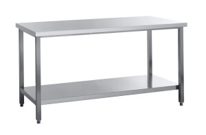 Edelstahl Arbeitstisch, mit Tischplatte und Grundboden ohne Aufkantung, BTH 1000 x 700 x 850 mm