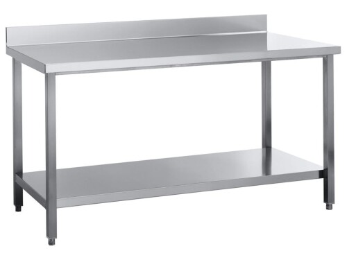Edelstahl Arbeitstisch, mit Tischplatte und Grundboden, mit Aufkantung, BTH 1800 x 700 x 850 mm