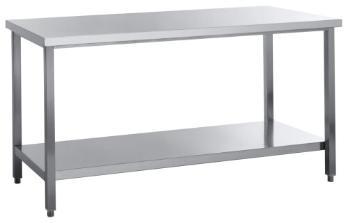 Edelstahl Arbeitstisch, mit Tischplatte und Grundboden, ohne Aufkantung, BTH 2000 x 600 x 850 mm