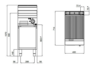 Bertos E7FR4MP Elektro Grillplatte, gerillte Grillfläche, offener Unterbau, 4,8 kW, BTH 400 x 714 x 900 mm