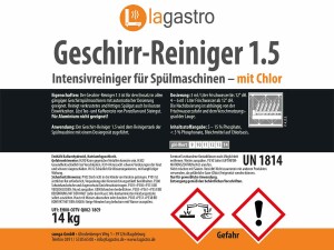 Geschirr-Reiniger 1.5 mit Chlor für Gewerbe Geschirrspülmaschinen, flüssig, 14 kg