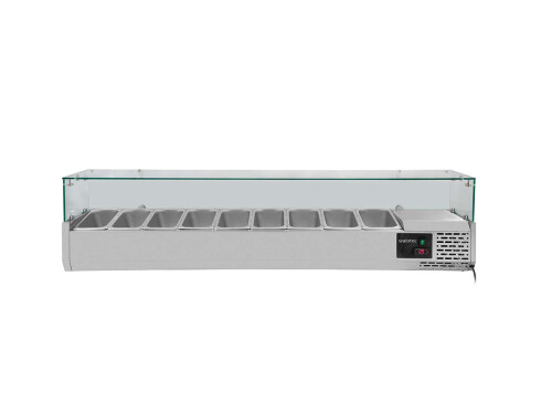 vaiotec EASYLINE 380 Kühlaufsatzvitrine mit Glasabdeckung, statische Kühlung, für 9x GN 1/3, BTH 2000 x 395 x 435 mm