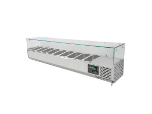 vaiotec EASYLINE 330 Kühlaufsatzvitrine mit Glasabdeckung, für 9x GN 1/4, statische Kühlung, BTH 1800 x 335 x 435 mm