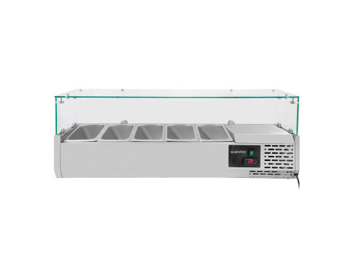 Edelstahl Aufsatzkühlvitrine Pizzakühlaufsatz 1200 für 4x GN 1/3 mit Glasaufsatz 