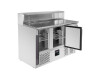 vaiotec EASYLINE Pizzatisch mit 3 Türen und Edelstahlaufsatz, für 8x GN 1/6, graue Granitarbeitsfläche, statische Kühlung, BTH 1365 x 700 x 1075 mm