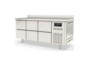 vaiotec TOPLINE 700 Tiefkühltisch, 6 Schubladen für GN 1/1, 450 Liter, mit Aufkantung, BTH 1795 x 700 x 900 mm