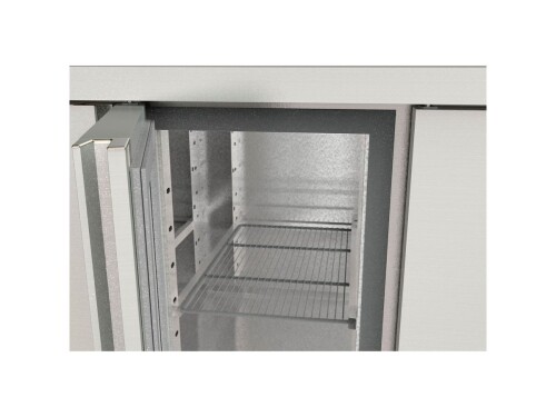 Edelstahl Kühltisch PROFI, Inhalt 258 Liter, 1 Tür 2 Schubladen, GN 1/1, mit Umluftkühlung, BTH 1345 x 700 x 850 mm
