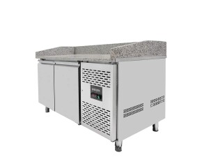 vaiotec EASYLINE Pizzatisch 800 mit 2 Türen, graue Granitarbeitsfläche, Umluftkühlung, BTH 1510 x 800 x 1000 mm