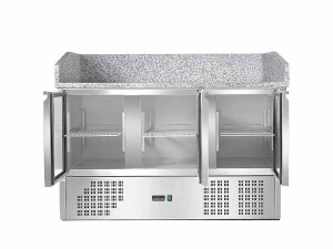 Pizzakühltisch BASIC mit Granitarbeitsfläche und 3 Türen, Inhalt 580 Liter, BTH 1420 x 800 x 1000 mm