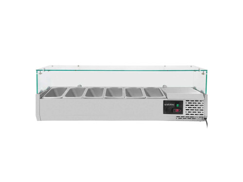 Kühlaufsatzvitrine BASIC mit Glasabdeckung für 6x GN 1/4, BTH 1400 x 335 x 280 mm