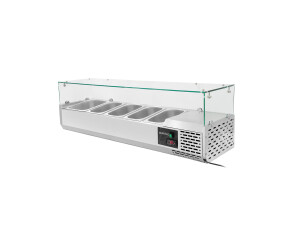 vaiotec EASYLINE 380 Kühlaufsatzvitrine mit Glasabdeckung, statische Kühlung, für 4x GN 1/3 und 1x GN 1/2, BTH 1400 x 335 x 435 mm