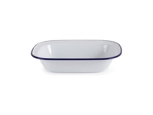 6er - Set Speiseschale aus emailliertem Stahl, Weiß-Blau, rechteckig, BTH 28 x 19 x 5,5 cm