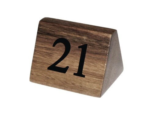 10er - Set Tischnummernschilder aus Akazienholz, Nummern 21-30