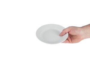 12er - Set Teller aus Porzellan, breiter Rand, weiß, Ø 16,5 cm