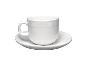 12er - Set Untertassen aus Porzellan, Weiß, mit Linienmuster, für Teetassen