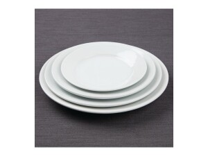 12er - Set Teller aus Porzellan, breiter Rand, weiß, Ø 16,5 cm