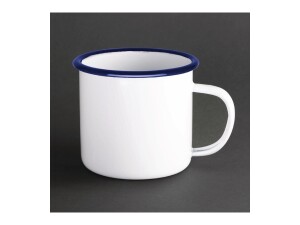 6er - Set Tassen aus Edelstahl und Glasemail, Kapazität 35cl, Weiß-Blau