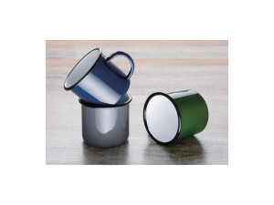 6er - Set Tassen aus Edelstahl und Glasemail, Kapazität 35cl, Grau-Schwarz