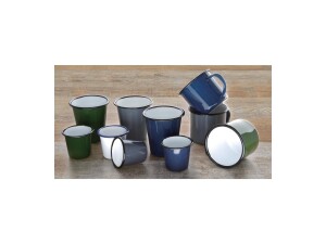 6er - Set Tassen aus Edelstahl und Glasemail, Kapazität 35cl, Grau-Schwarz