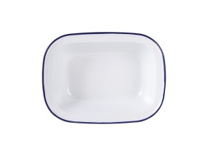 6er - Set Speiseschale aus emailliertem Stahl, Weiß-Blau, rechteckig, BTH 18 x 13,5 x 5 cm