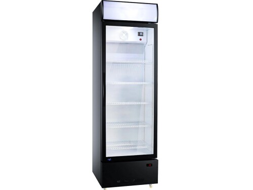 vaiotec EASYLINE 290 Getränkekühlschrank schwarz mit Glastür und Werbedisplay, 290 Liter, Umluftkühlung, BTH 600 x 572 x 1825 mm