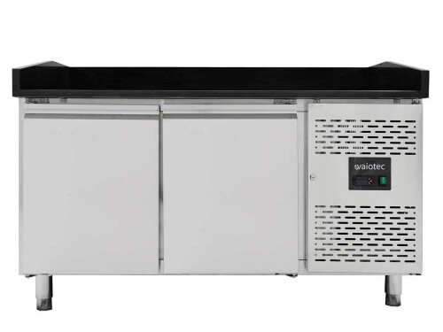 vaiotec EASYLINE Pizzatisch 800 mit 2 Türen, schwarze Granitarbeitsfläche, Umluftkühlung, BTH 1510 x 800 x 1000 mm