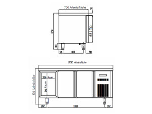 vaiotec TOPLINE 700 Tiefkühltisch, 2 Schubladen und 2 Türen für GN 1/1, 450 Liter, Umluftkühlung, BTH 1795 x 700 x 900 mm