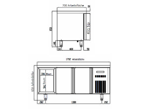 vaiotec TOPLINE 700 Tiefkühltisch, 6 Schubladen für GN 1/1, 450 Liter, Umluftkühlung, BTH 1795 x 700 x 900 mm