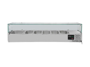 vaiotec EASYLINE Pizzatisch 800 mit 1 Tür & 7 Schubladen, graue Granitarbeitsfläche, inkl. Kühlaufsatz für 5 x GN1/3 & 1x GN1/2, 175 Liter, BTH 1510 x 800 x 1435 mm