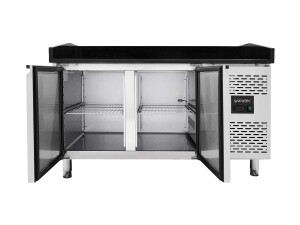 vaiotec EASYLINE Pizzatisch 800 mit 2 Türen, schwarze Granitarbeitsfläche, inkl. Kühlaufsatz für 5 x GN1/3 & 1x GN1/2, 390 Liter, BTH 1510 x 800 x 1435 mm